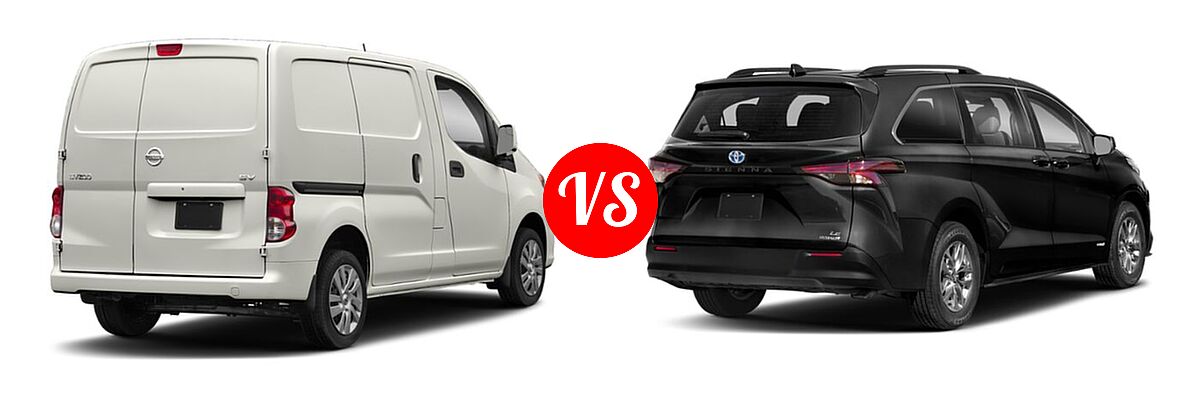 2019 Nissan NV200 Minivan S / SV vs. 2022 Toyota Sienna Minivan Hybrid LE - Rear Right Comparison