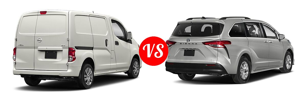 2019 Nissan NV200 Minivan S / SV vs. 2022 Toyota Sienna Minivan Hybrid XLE - Rear Right Comparison