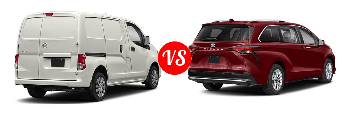 2019 Nissan NV200 Minivan S / SV vs. 2022 Toyota Sienna Minivan Hybrid Limited - Rear Right Comparison