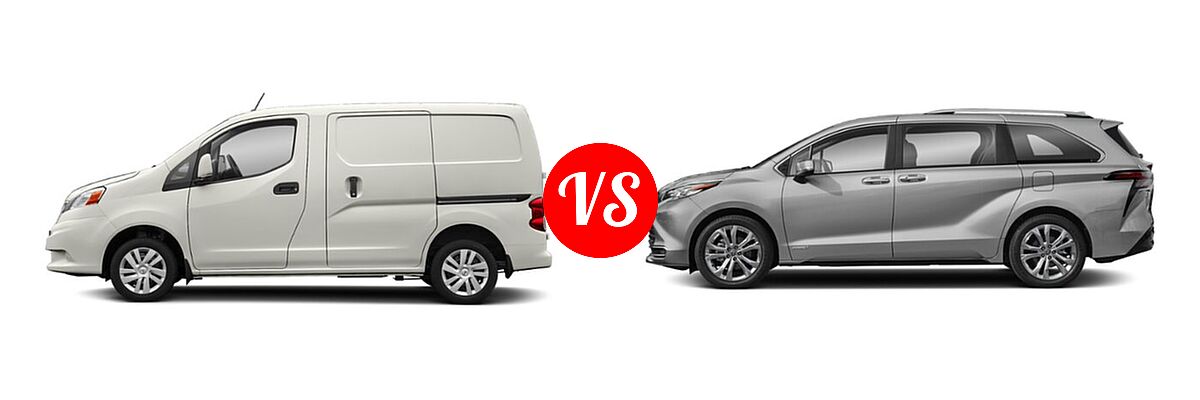 2019 Nissan NV200 Minivan S / SV vs. 2021 Toyota Sienna Minivan Hybrid Platinum - Side Comparison