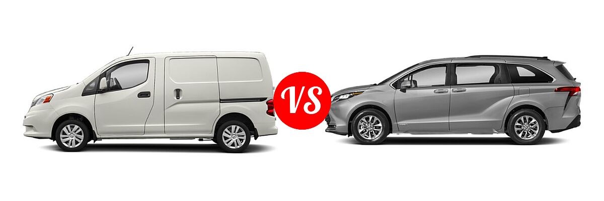 2019 Nissan NV200 Minivan S / SV vs. 2021 Toyota Sienna Minivan Hybrid XLE - Side Comparison