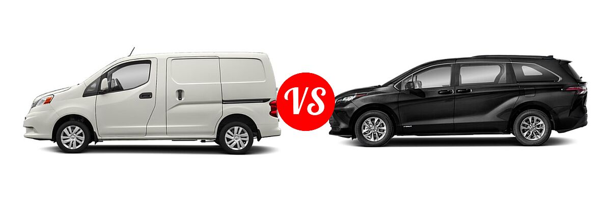 2019 Nissan NV200 Minivan S / SV vs. 2021 Toyota Sienna Minivan Hybrid LE - Side Comparison