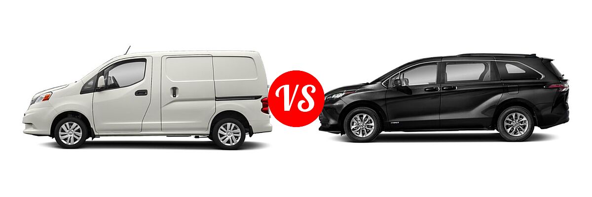 2019 Nissan NV200 Minivan S / SV vs. 2022 Toyota Sienna Minivan Hybrid LE - Side Comparison