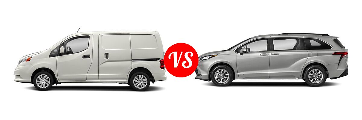 2019 Nissan NV200 Minivan S / SV vs. 2022 Toyota Sienna Minivan Hybrid XLE - Side Comparison