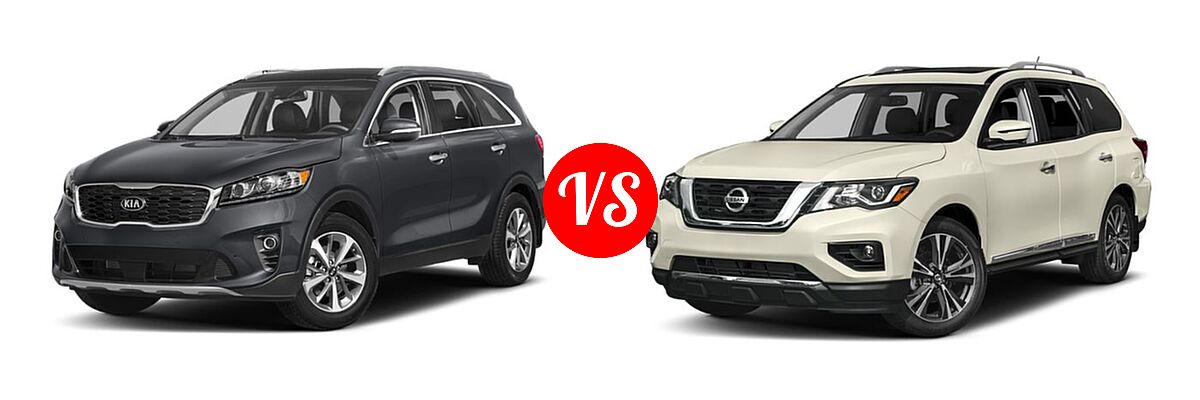 2019 Kia Sorento SUV L / LX vs. 2019 Nissan Pathfinder SUV Platinum - Front Left Comparison