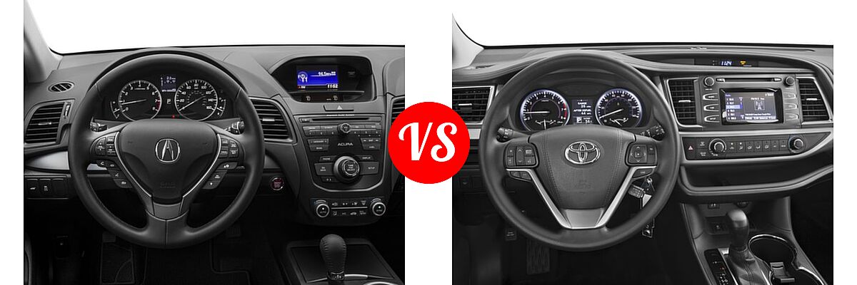 2016 Acura RDX SUV AcuraWatch Plus Pkg / FWD 4dr vs. 2016 Toyota Highlander SUV LE / LE Plus - Dashboard Comparison