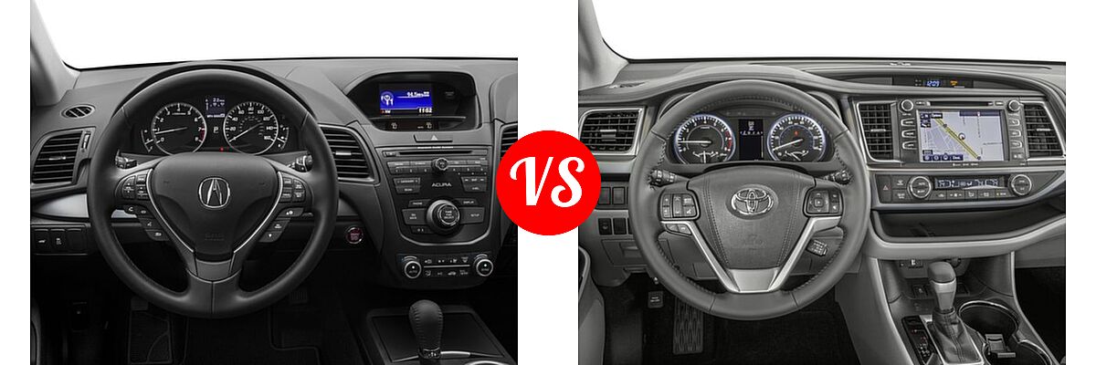 2016 Acura RDX SUV AcuraWatch Plus Pkg / FWD 4dr vs. 2016 Toyota Highlander SUV XLE - Dashboard Comparison