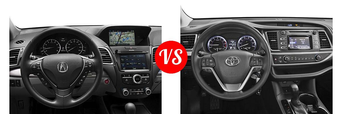 2016 Acura RDX SUV Advance Pkg vs. 2016 Toyota Highlander SUV LE / LE Plus - Dashboard Comparison