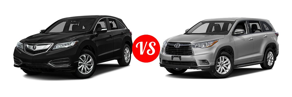 2016 Acura RDX SUV AWD 4dr vs. 2016 Toyota Highlander SUV LE / LE Plus - Front Left Comparison