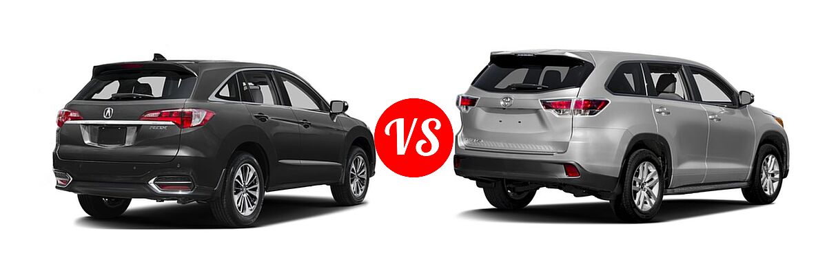2016 Acura RDX SUV Advance Pkg vs. 2016 Toyota Highlander SUV LE / LE Plus - Rear Right Comparison