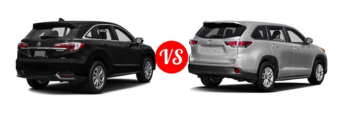 2016 Acura RDX SUV AWD 4dr vs. 2016 Toyota Highlander SUV LE / LE Plus - Rear Right Comparison