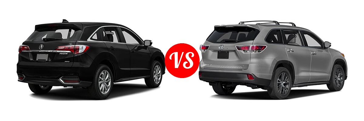 2016 Acura RDX SUV AWD 4dr vs. 2016 Toyota Highlander SUV XLE - Rear Right Comparison