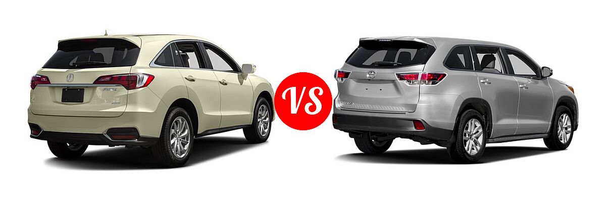 2016 Acura RDX SUV AcuraWatch Plus Pkg vs. 2016 Toyota Highlander SUV LE / LE Plus - Rear Right Comparison