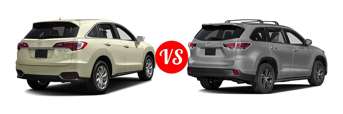 2016 Acura RDX SUV AcuraWatch Plus Pkg vs. 2016 Toyota Highlander SUV XLE - Rear Right Comparison