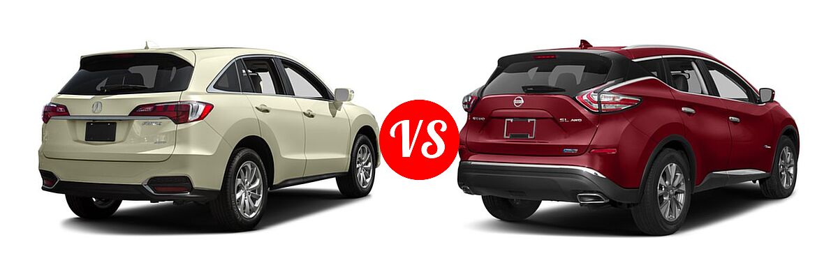 2016 Acura RDX SUV AcuraWatch Plus Pkg vs. 2016 Nissan Murano SUV Hybrid Platinum / SL - Rear Right Comparison