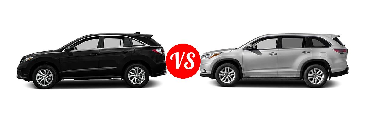 2016 Acura RDX SUV AWD 4dr vs. 2016 Toyota Highlander SUV LE / LE Plus - Side Comparison