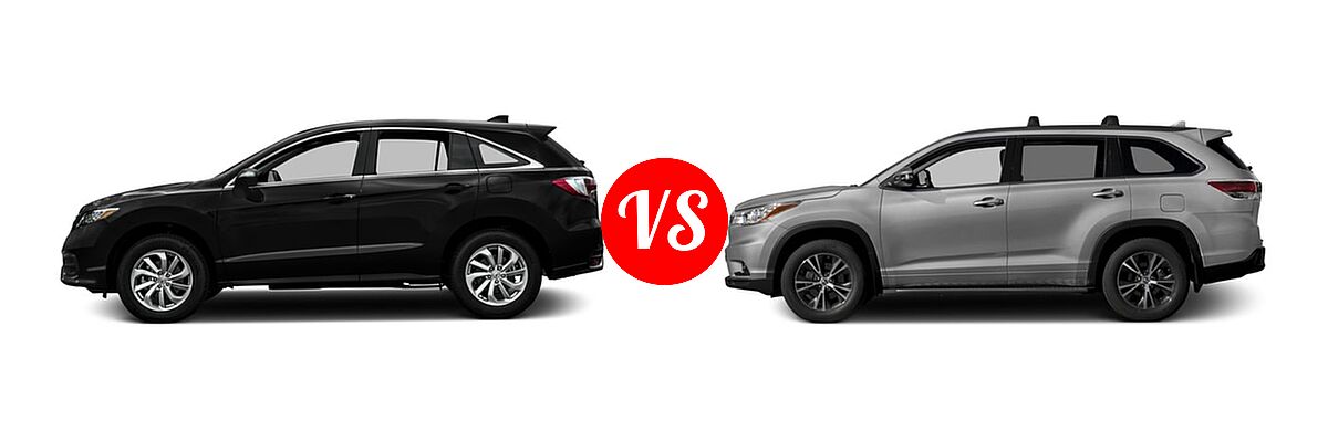 2016 Acura RDX SUV AWD 4dr vs. 2016 Toyota Highlander SUV XLE - Side Comparison