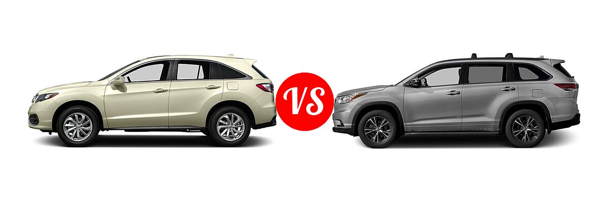 2016 Acura RDX SUV AcuraWatch Plus Pkg vs. 2016 Toyota Highlander SUV XLE - Side Comparison