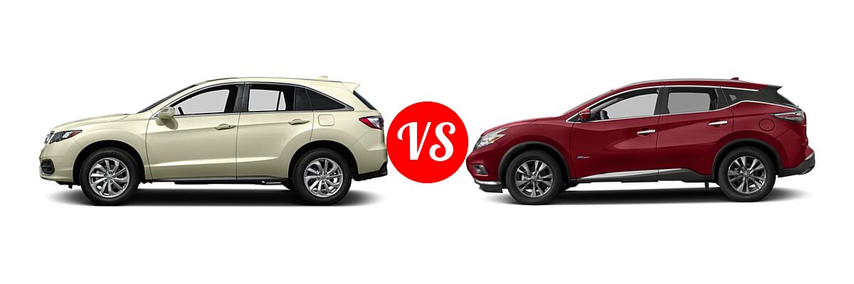 2016 Acura RDX SUV AcuraWatch Plus Pkg vs. 2016 Nissan Murano SUV Hybrid Platinum / SL - Side Comparison