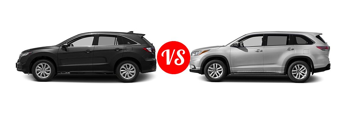 2016 Acura RDX SUV AcuraWatch Plus Pkg / FWD 4dr vs. 2016 Toyota Highlander SUV LE / LE Plus - Side Comparison