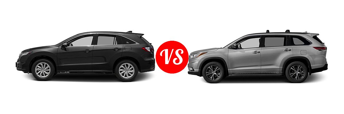 2016 Acura RDX SUV AcuraWatch Plus Pkg / FWD 4dr vs. 2016 Toyota Highlander SUV XLE - Side Comparison