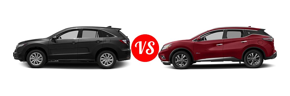 2016 Acura RDX SUV AcuraWatch Plus Pkg / FWD 4dr vs. 2016 Nissan Murano SUV Hybrid Platinum / SL - Side Comparison