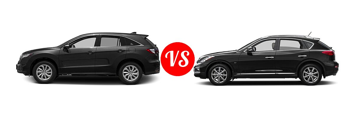 2016 Acura RDX SUV AcuraWatch Plus Pkg / FWD 4dr vs. 2016 Infiniti QX50 SUV AWD 4dr / RWD 4dr - Side Comparison