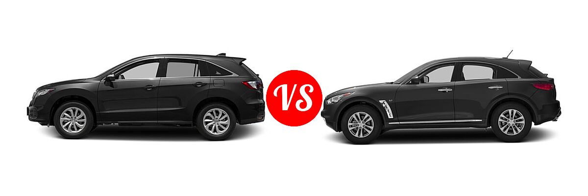 2016 Acura RDX SUV AcuraWatch Plus Pkg / FWD 4dr vs. 2016 Infiniti QX70 SUV AWD 4dr / RWD 4dr - Side Comparison