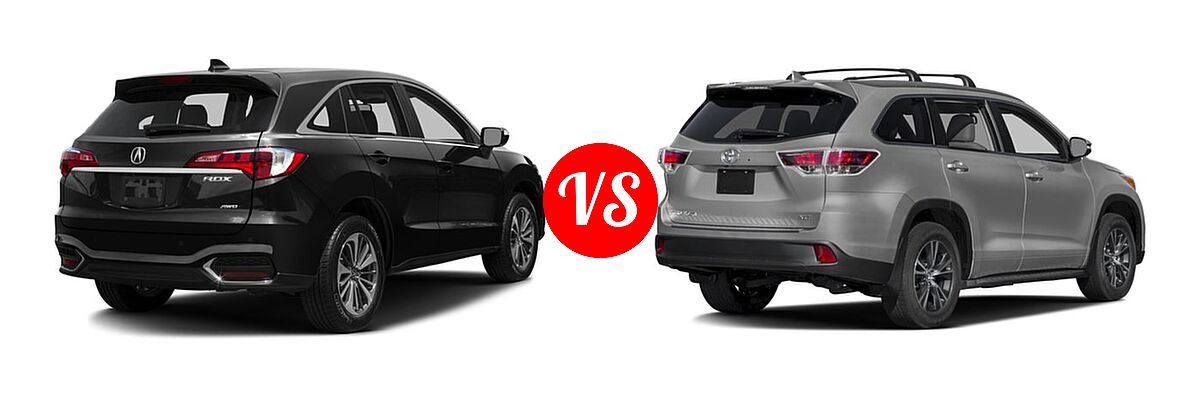 2016 Acura RDX SUV Advance Pkg vs. 2016 Toyota Highlander SUV XLE - Rear Right Comparison