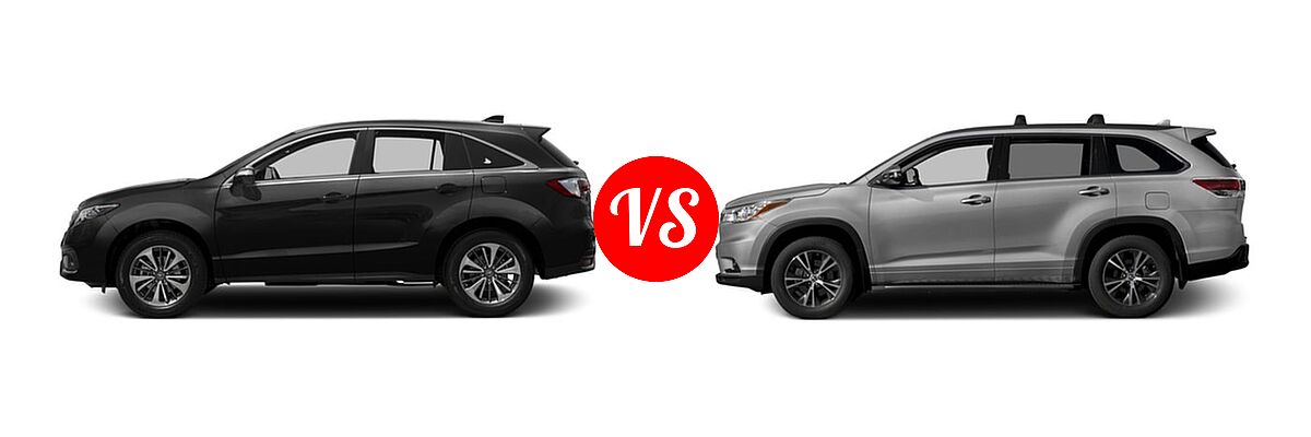 2016 Acura RDX SUV Advance Pkg vs. 2016 Toyota Highlander SUV XLE - Side Comparison