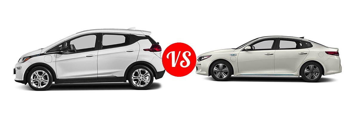 2019 Chevrolet Bolt EV Hatchback Electric LT vs. 2018 Kia Optima Plug-In Hybrid Sedan EX - Side Comparison