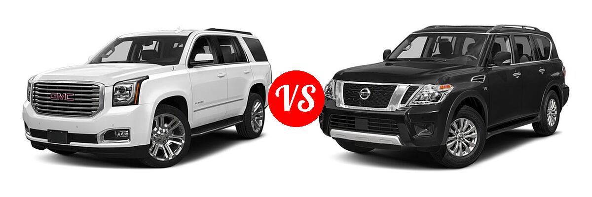 2019 GMC Yukon SUV Denali / SLE / SLT / SLT Standard Edition vs. 2019 Nissan Armada SUV SV - Front Left Comparison