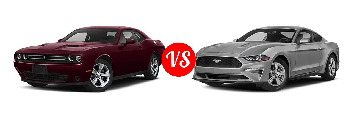 2019 Dodge Challenger Coupe GT / SXT vs. 2019 Ford Mustang Coupe EcoBoost / EcoBoost Premium / GT / GT Premium - Front Left Comparison