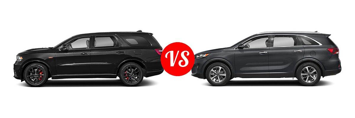 2019 Dodge Durango SUV GT / GT Plus / SXT / SXT Plus vs. 2019 Kia Sorento SUV EX V6 / L / LX / LX V6 / SX Limited V6 / SX V6 - Side Comparison