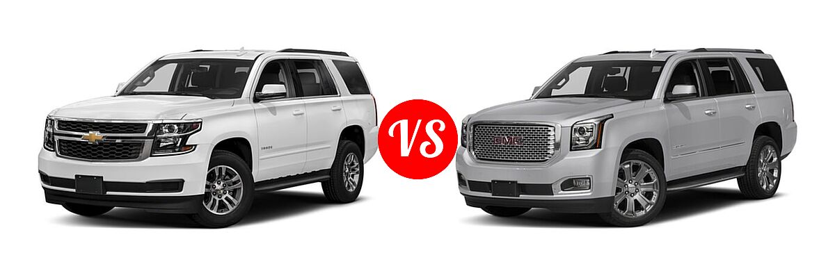2018 Chevrolet Tahoe SUV LS / LT vs. 2018 GMC Yukon SUV Denali - Front Left Comparison