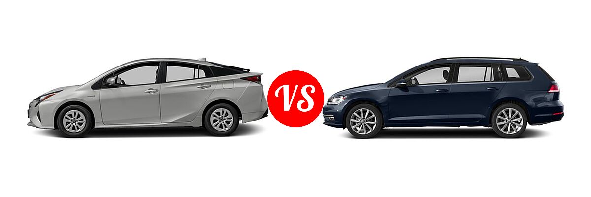 2018 Toyota Prius Hatchback Four / One / Three / Two vs. 2018 Volkswagen Golf SportWagen Hatchback S / SE / SEL - Side Comparison