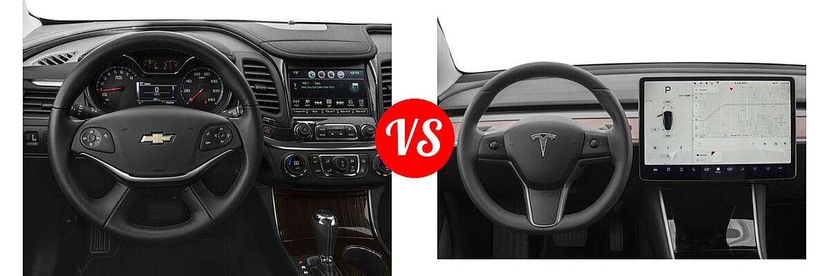 2017 Chevrolet Impala Sedan LS / LT vs. 2017 Tesla Model 3 Sedan Long Range / Standard - Dashboard Comparison