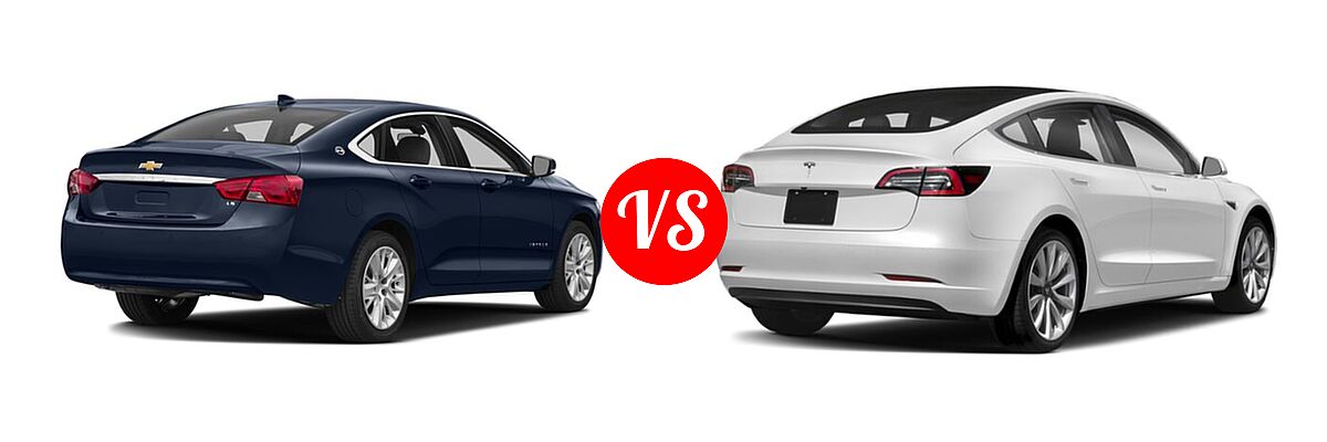 2017 Chevrolet Impala Sedan LS vs. 2017 Tesla Model 3 Sedan Long Range / Standard - Rear Right Comparison