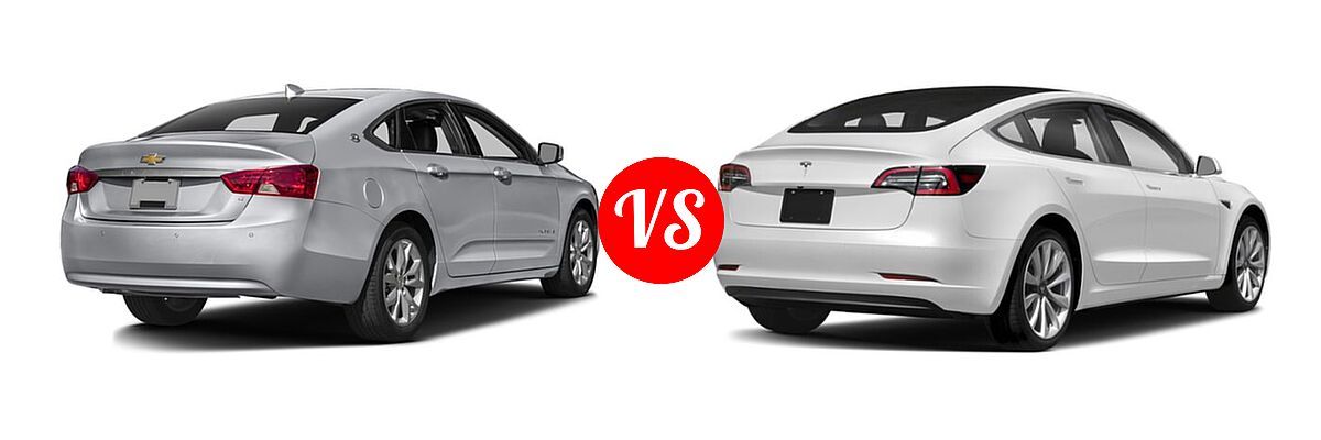 2017 Chevrolet Impala Sedan LS / LT vs. 2017 Tesla Model 3 Sedan Long Range / Standard - Rear Right Comparison