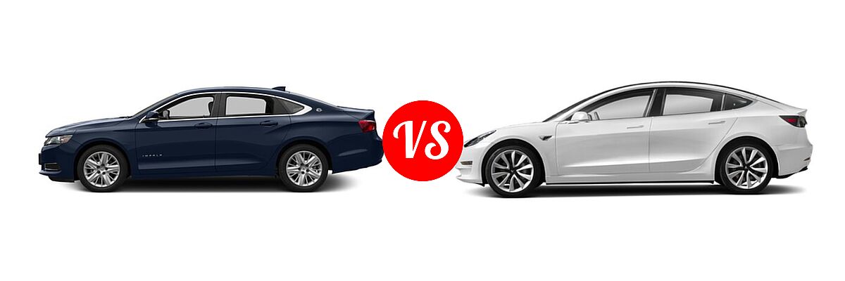 2017 Chevrolet Impala Sedan LS vs. 2017 Tesla Model 3 Sedan Long Range / Standard - Side Comparison