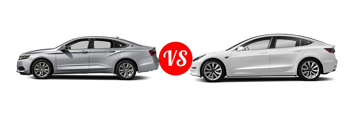 2017 Chevrolet Impala Sedan LS / LT vs. 2017 Tesla Model 3 Sedan Long Range / Standard - Side Comparison