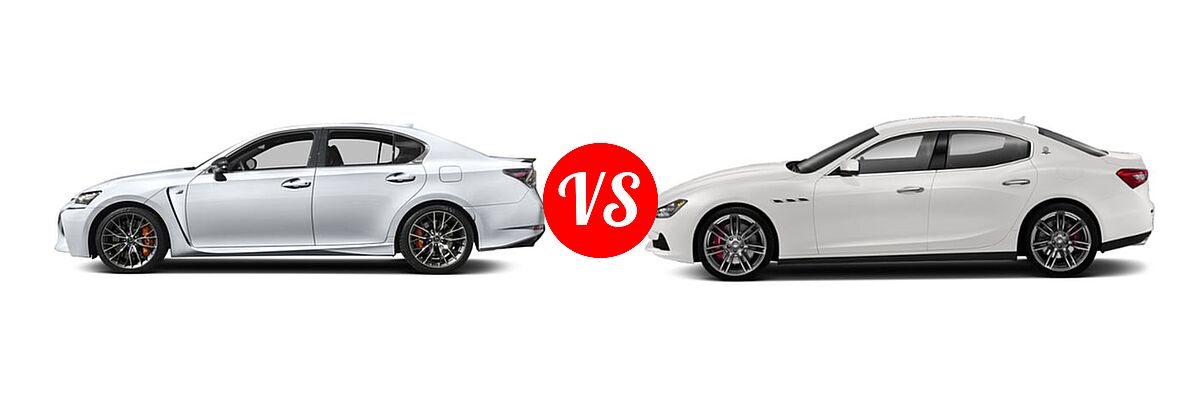 2018 Lexus GS F Sedan RWD vs. 2018 Maserati Ghibli Sedan GranLusso / GranSport / S / S GranLusso / S GranSport / S Q4 / S Q4 GranLusso / S Q4 GranSport - Side Comparison