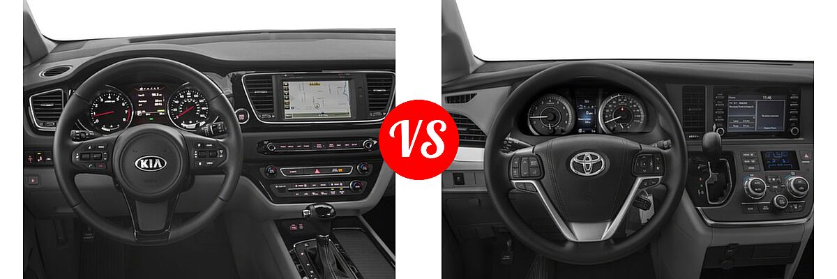 2018 Kia Sedona Minivan SX vs. 2018 Toyota Sienna Minivan L / LE / LE Auto Access Seat / Limited / Limited Premium / SE / SE Premium / XLE / XLE Auto Access Seat / XLE Premium - Dashboard Comparison