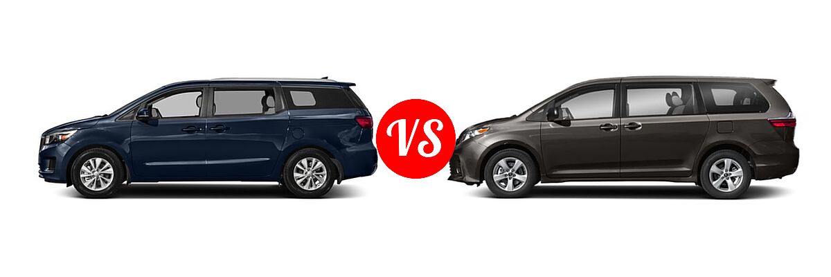 2018 Kia Sedona Minivan EX / L / LX vs. 2018 Toyota Sienna Minivan L / LE / LE Auto Access Seat / Limited / Limited Premium / SE / SE Premium / XLE / XLE Auto Access Seat / XLE Premium - Side Comparison