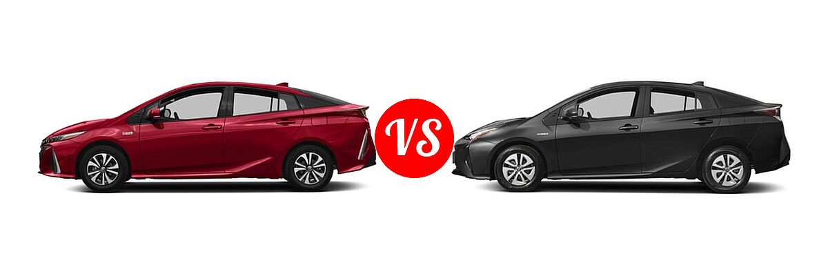 2018 Toyota Prius Prime Hatchback PHEV Advanced / Plus / Premium vs. 2018 Toyota Prius Hatchback Two Eco - Side Comparison