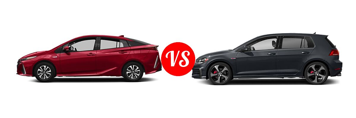 2018 Toyota Prius Prime Hatchback PHEV Advanced / Plus / Premium vs. 2018 Volkswagen Golf GTI Hatchback Autobahn / S / SE - Side Comparison
