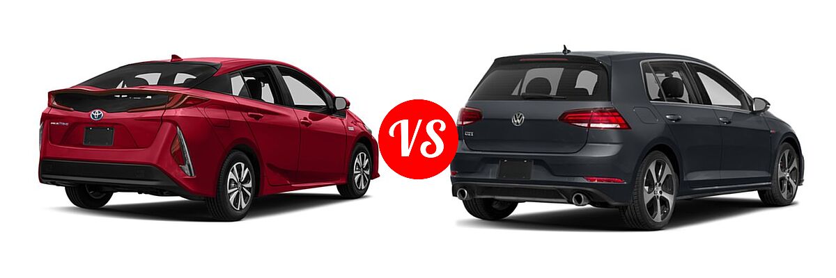 2018 Toyota Prius Prime Hatchback PHEV Advanced / Plus / Premium vs. 2018 Volkswagen Golf GTI Hatchback Autobahn / S / SE - Rear Right Comparison