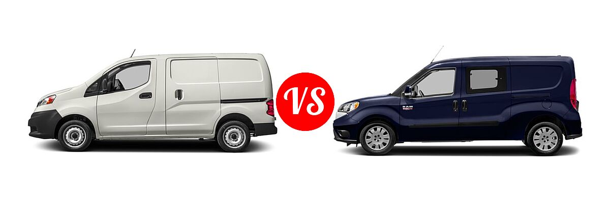 2018 Nissan NV200 Minivan S / SV vs. 2018 Ram Promaster City Minivan SLT - Side Comparison