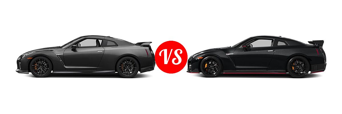 2018 Nissan GT-R Coupe Premium / Pure / Track Edition vs. 2018 Nissan GT-R NISMO Coupe NISMO - Side Comparison