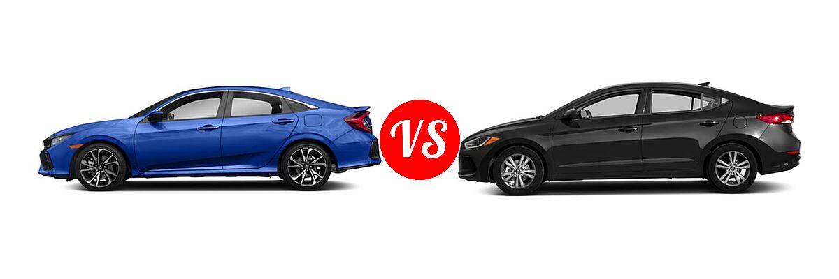 2018 Honda Civic Sedan Manual w/High Performance Tires vs. 2018 Hyundai Elantra Sedan SE / SEL / Value Edition - Side Comparison